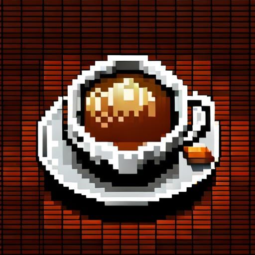 a cup of coffee in a table :in style pixel art