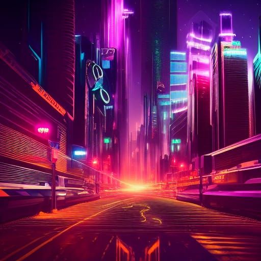 Futuristic city neon lights