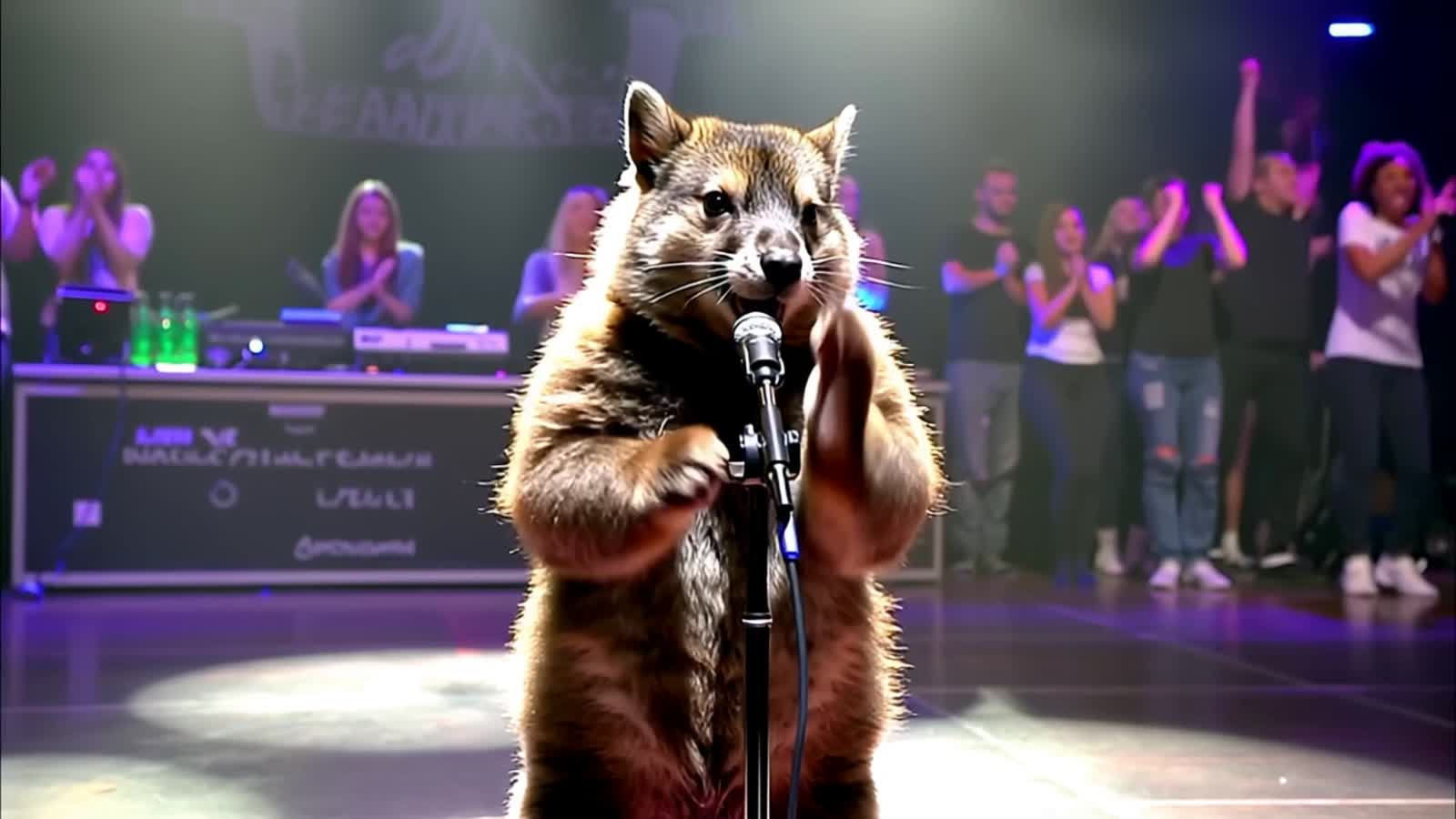 Freestyle rapping wombat wowing an adoring audience