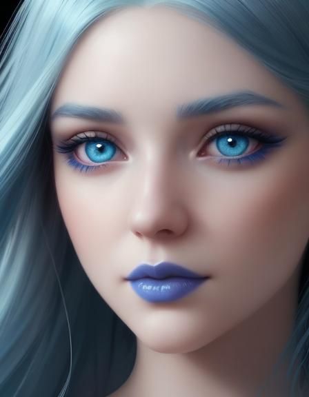 Ethereal beauty with long sapphire blue hair and blue eyes with ...