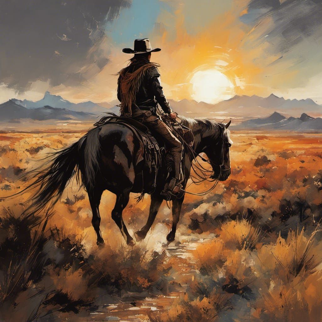 A loan cowboy on horseback in desert - AI Generated Artwork - NightCafe ...