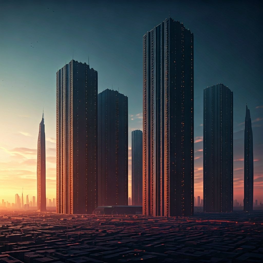 Futuristic Monolithic Cityscape Inspired by Cyberpunk Art