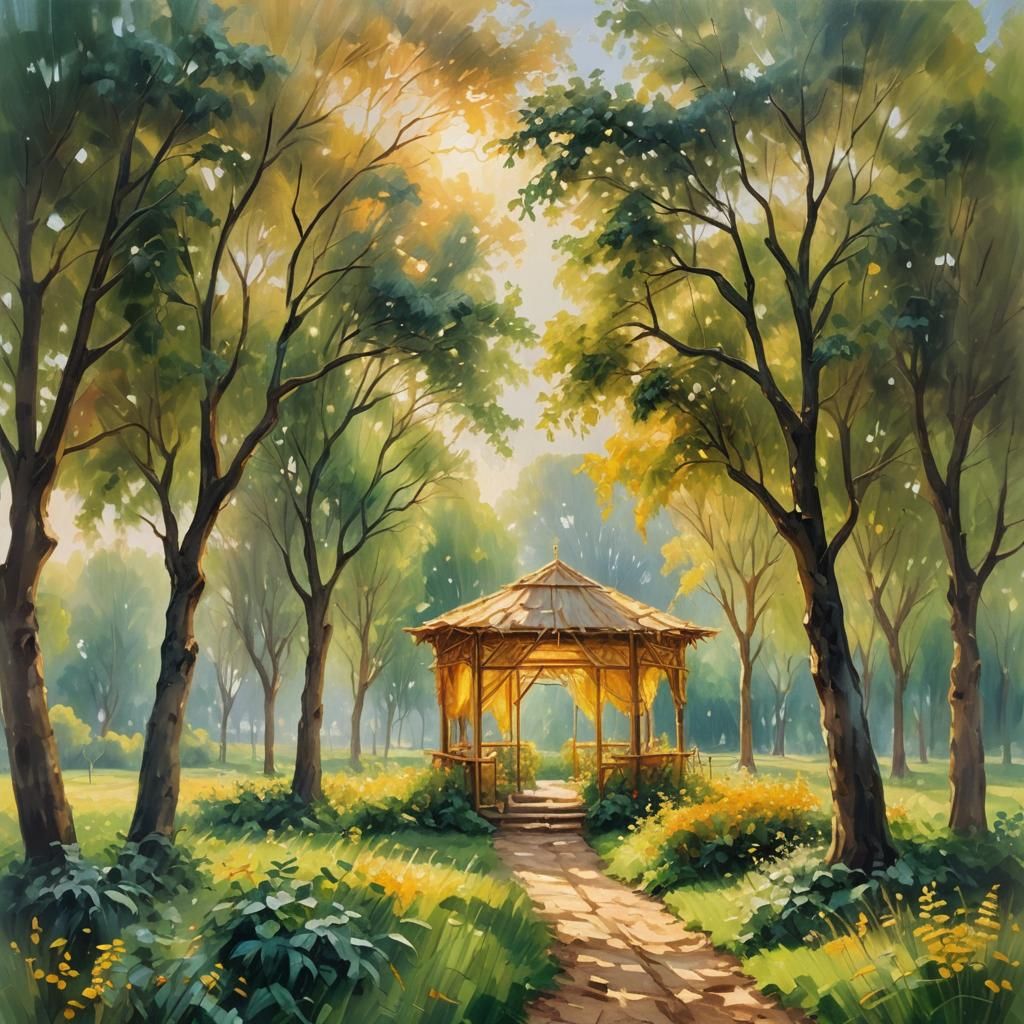 Sukkah in Lush Field: Soft Focus Oil Painting
