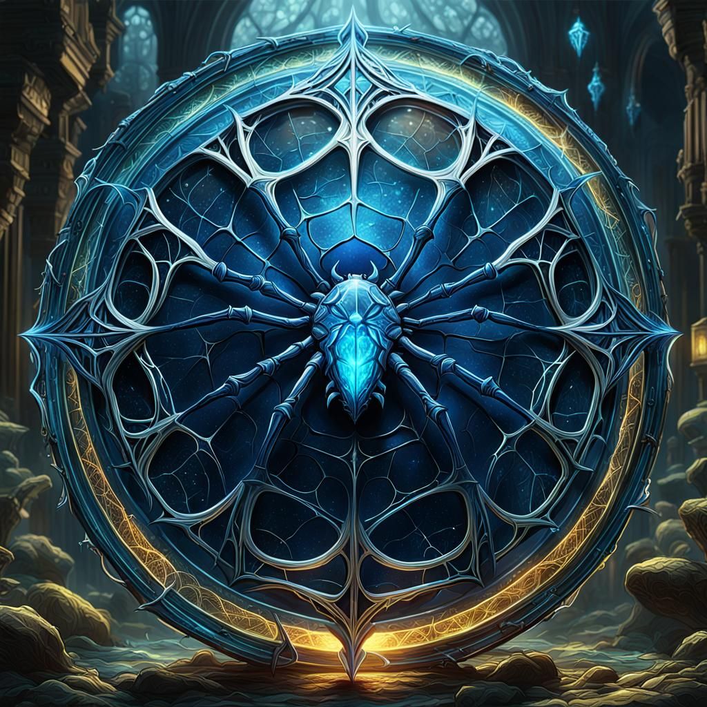 Orbbcress, Shield of Tiago, Made from Sapphire translucent material, Bioluminescence Spider webs, beautiful ...  by @James Silvers