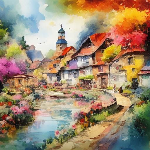 colorful beautiful Village <lora:WatercolorSD15ver2:1.3>