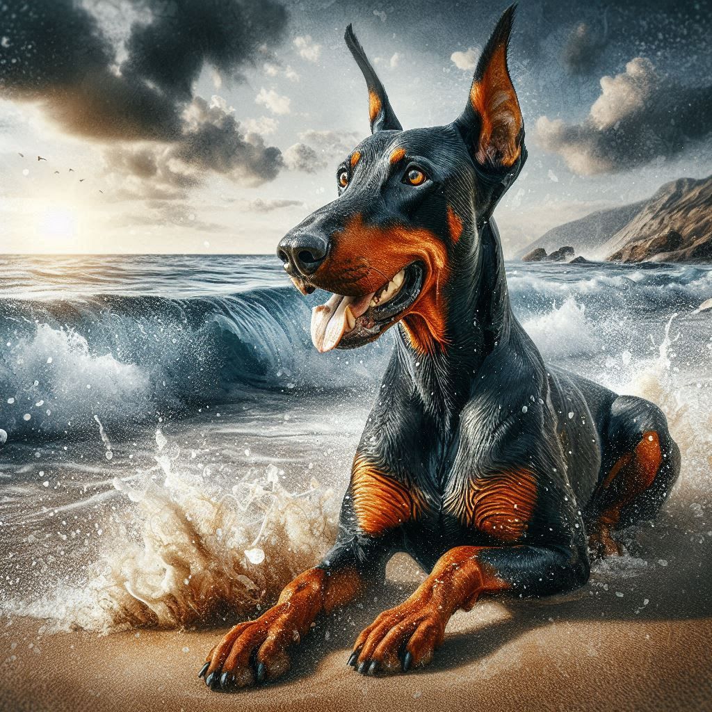 Doberman by the beach