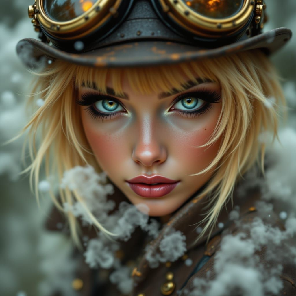 <lora:Steampunk Portrait:1.0> Steampunk text, (Text: "Steampunk Portrait"), with a lovely smile. 

Extreme macro close-up of a short-cut, b...