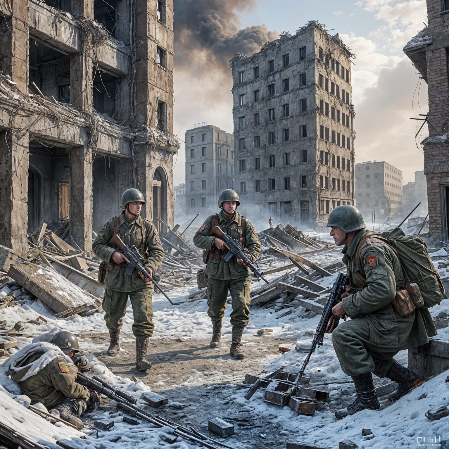 Stalingrad Battle: Soldiers in War-Torn City