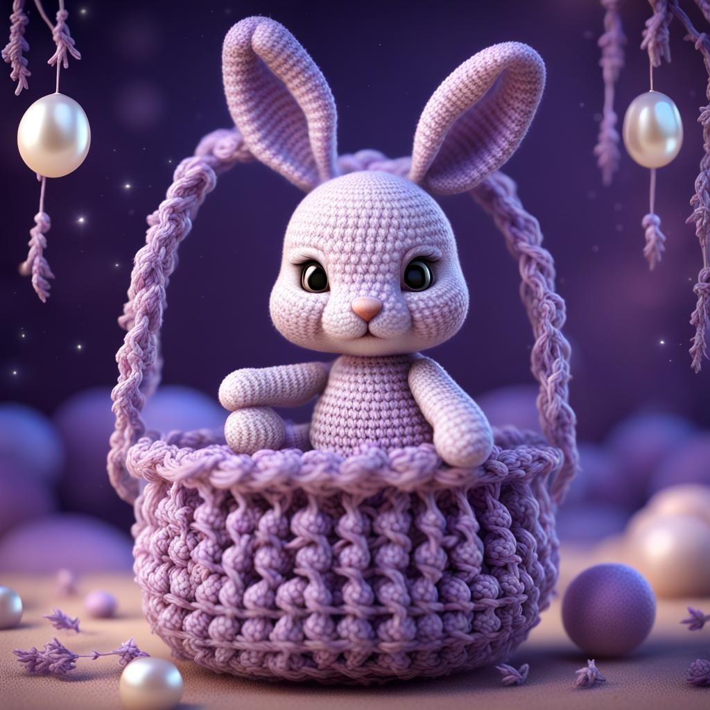 Crocheted Baby Bunny in Lavender colors Cute Intricate Detai...