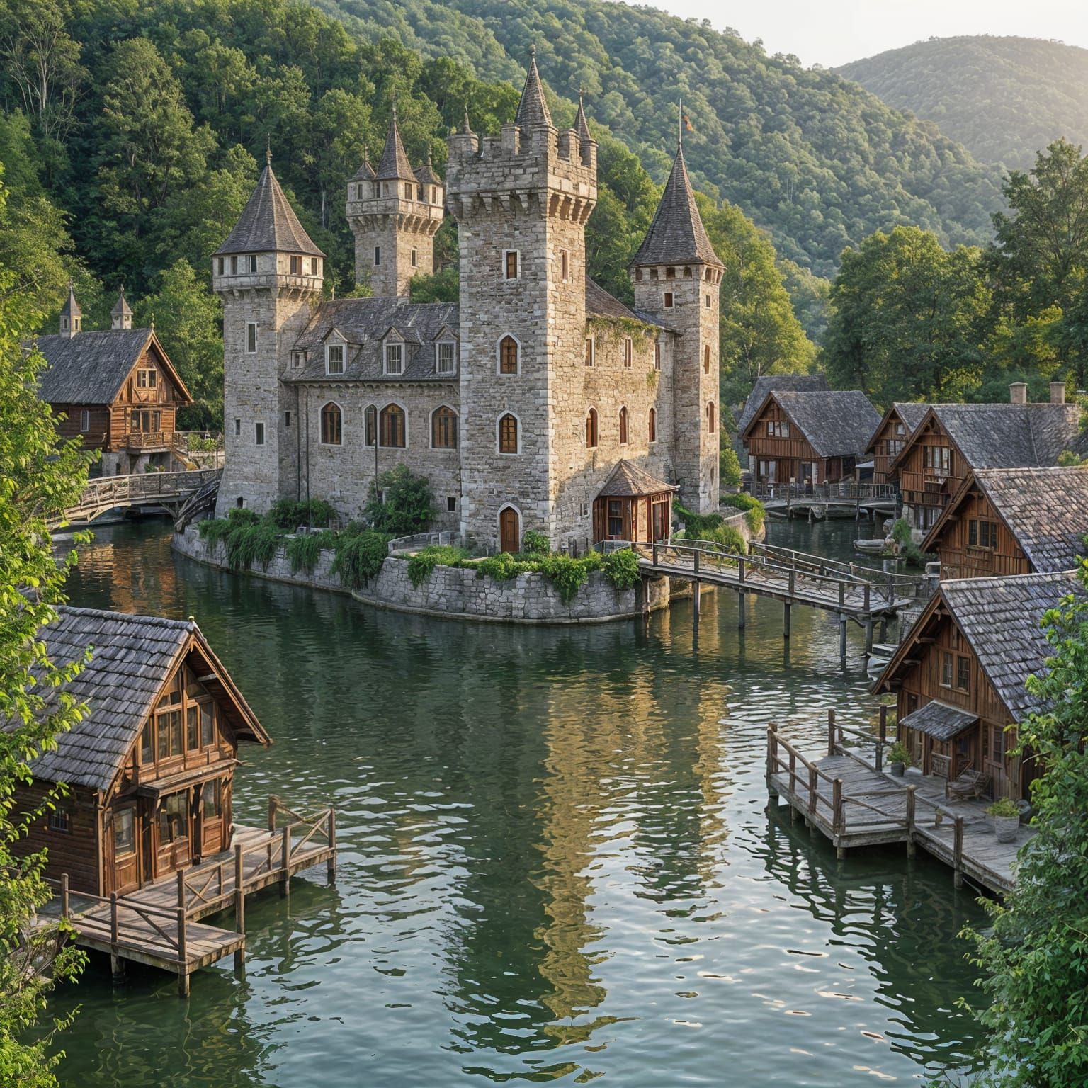 טירה עם בתים על המים