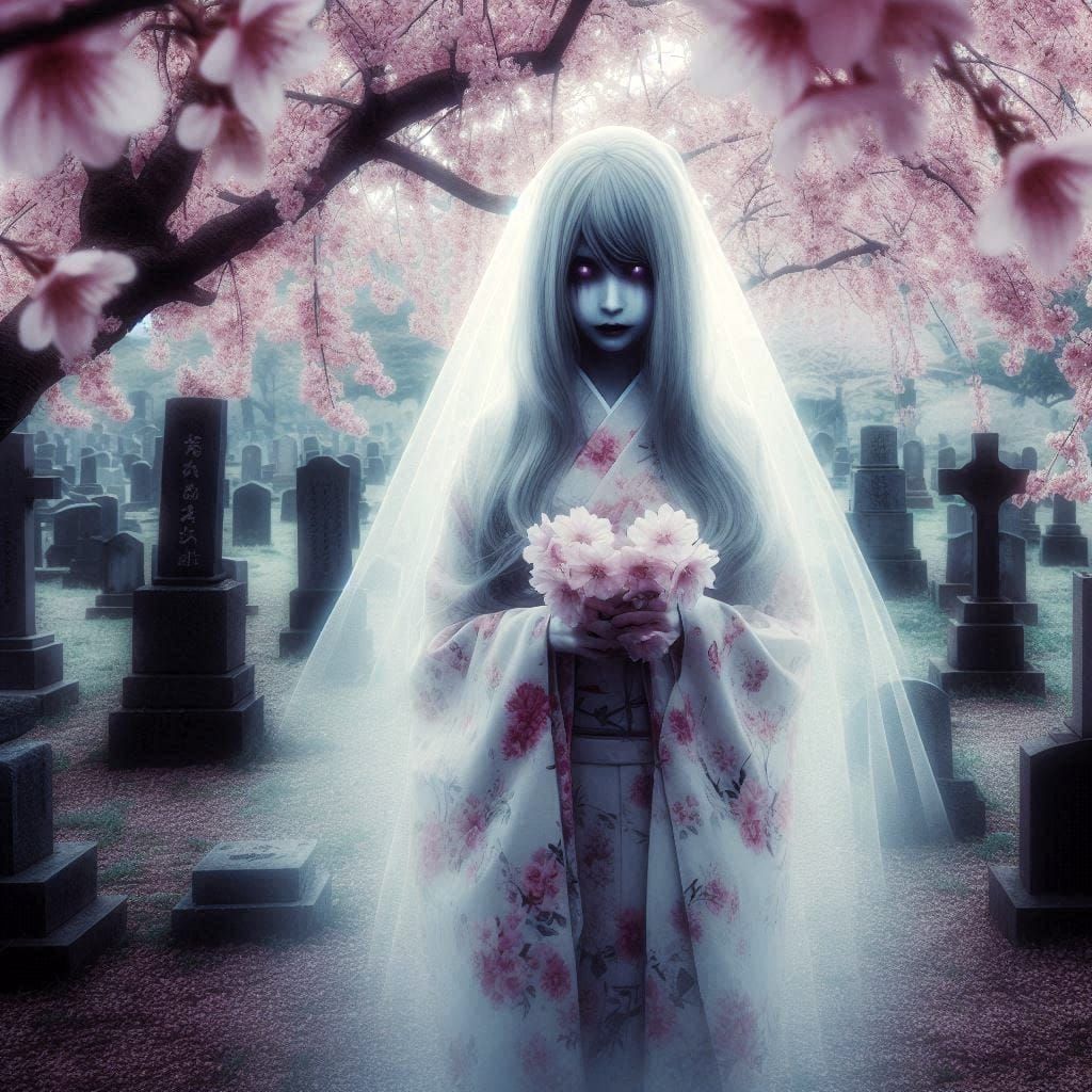 Ghost surrounded by sakura