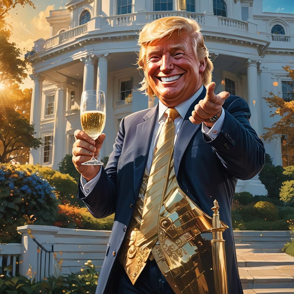 Donald Trump Smiling in Front of White House