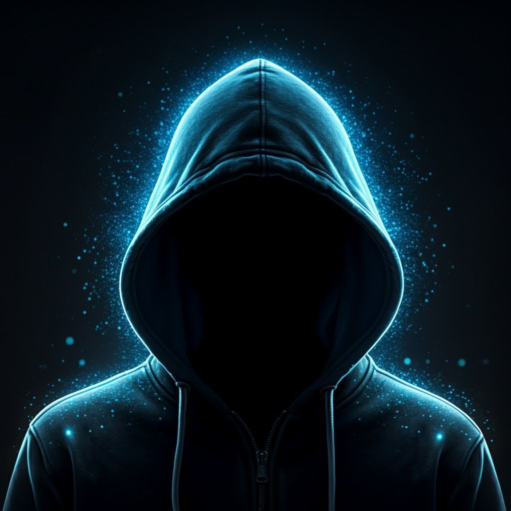 Hooded Figure Illuminated with Cyberpunk Blue Lights