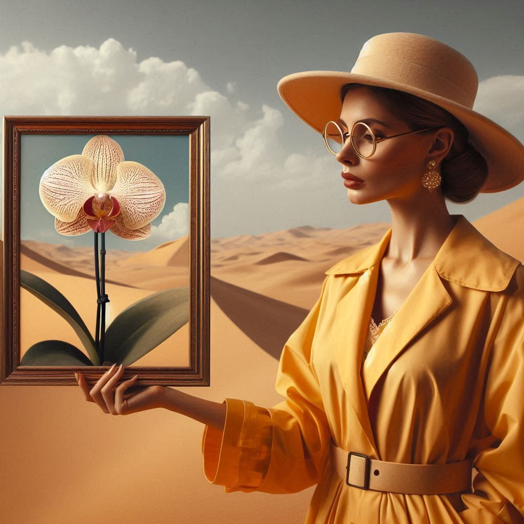 Woman in raincoat and orchid