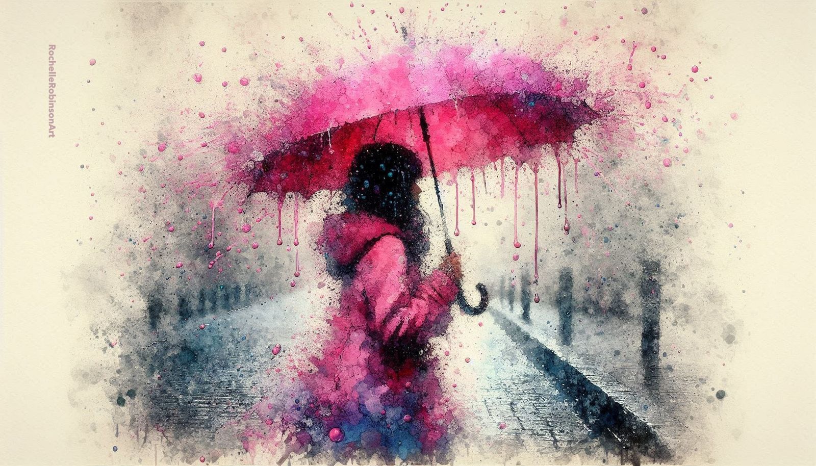Girl With A Pink Umbrella and Raincoat