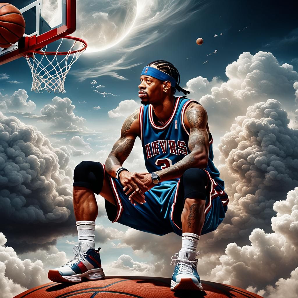 Allen Iverson, Sitting on a Basketball, Clouds