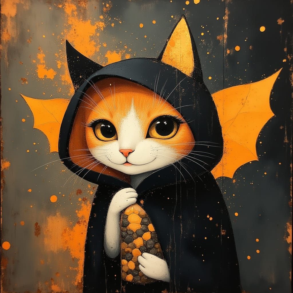 An cute cat dressed for Halloween.  by @Athena