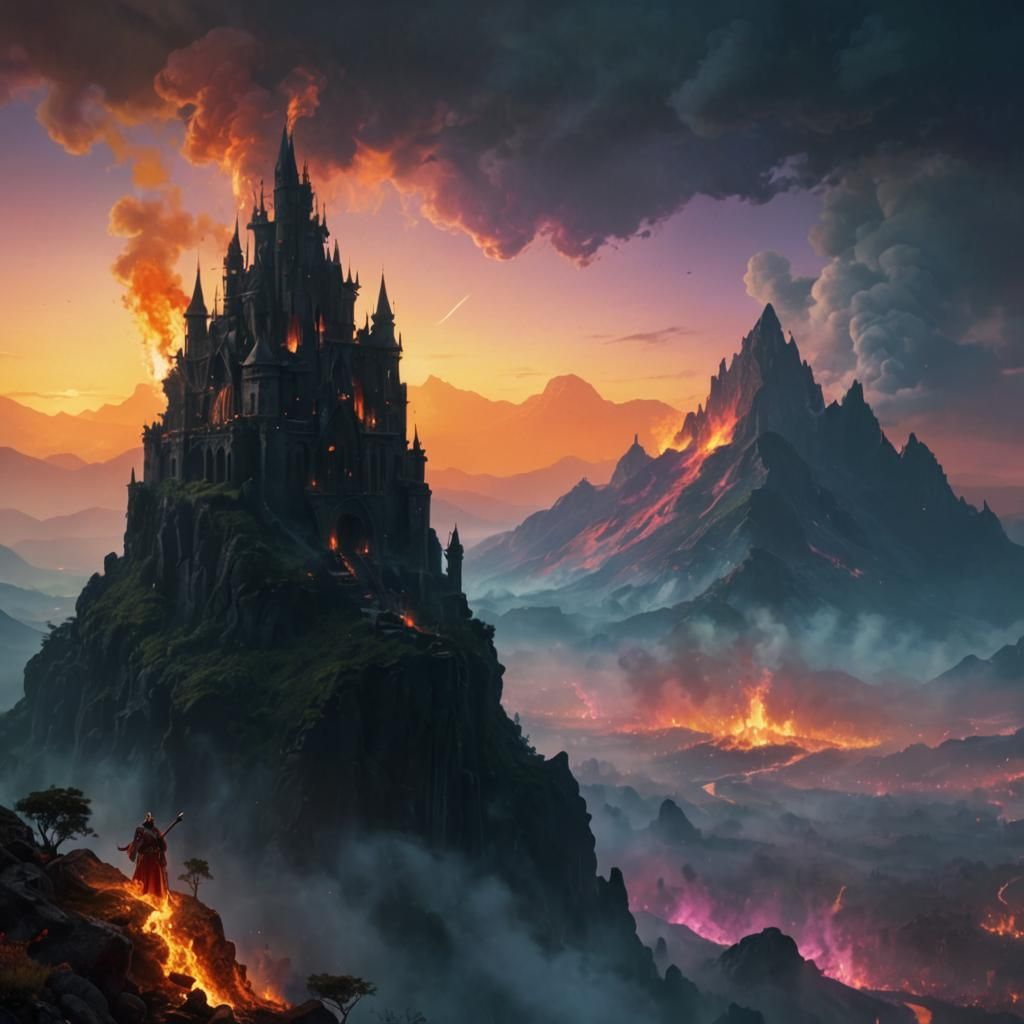 High fantasy epic colorful flaming landscape, epic, magnificent, high ...