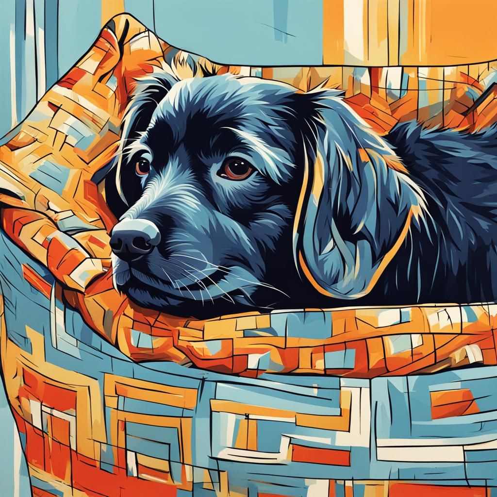 a cute dog in his bed