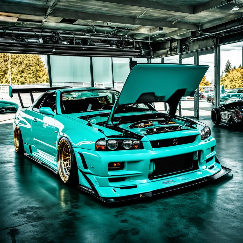 Nissan skyline doors open white and teal interior in Portlan...
