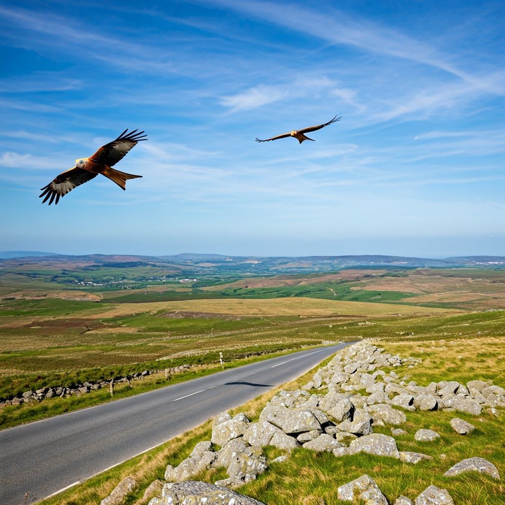 Red kites flying the Preseli Mountains, Pembrokeshire
