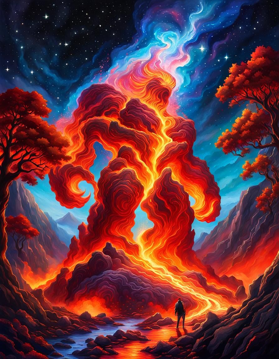 Full Body Shot Splash art of Molten Rock Golem using spell "...