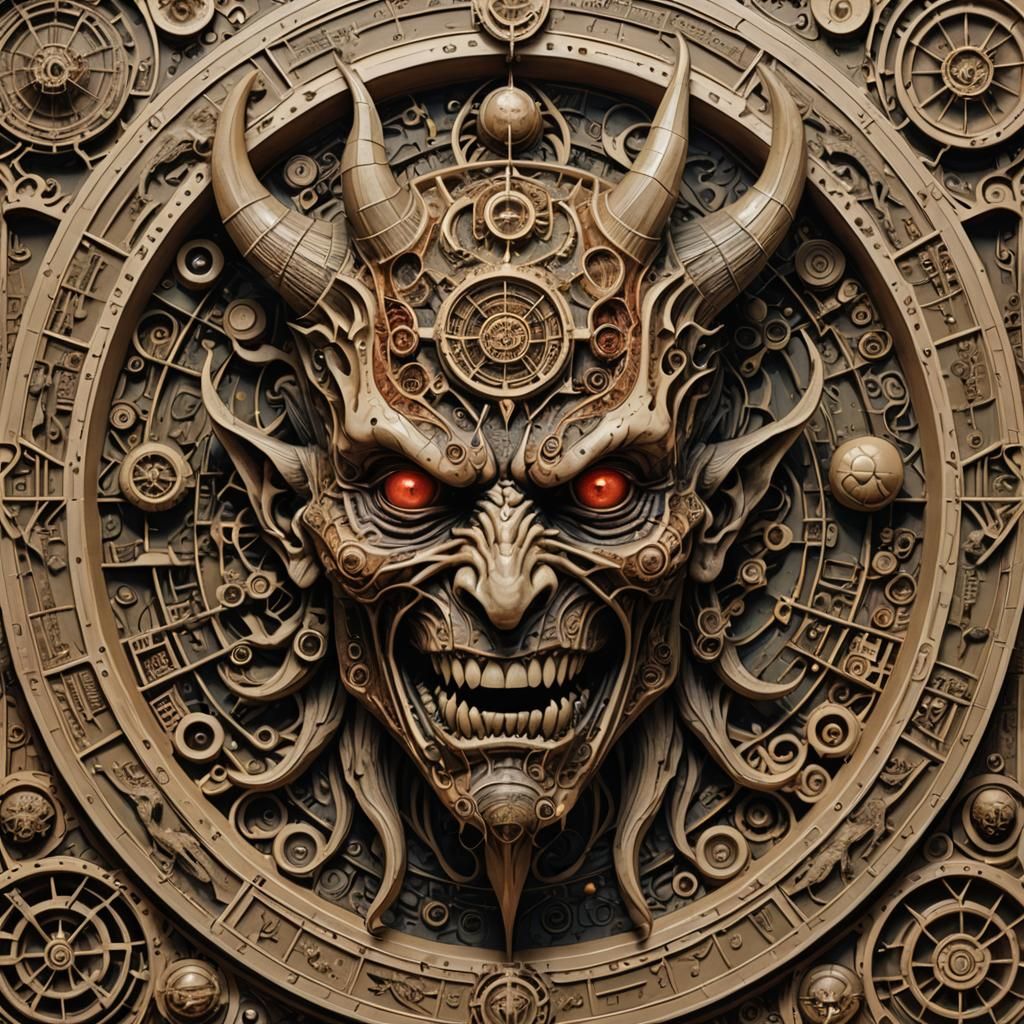 hyper-detailed cutaway schematic of a demon, esoteric wisdom...