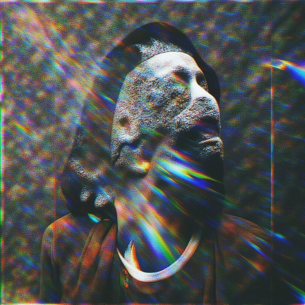 <lora:Glitched:1.0> Recursive head devouring its reflection amid glitch static