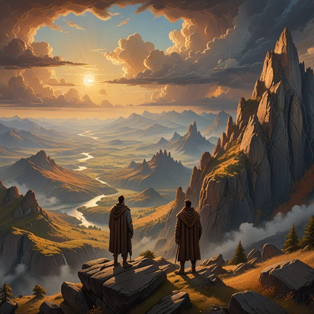 Man on Mountain Overlooking Vast Landscape