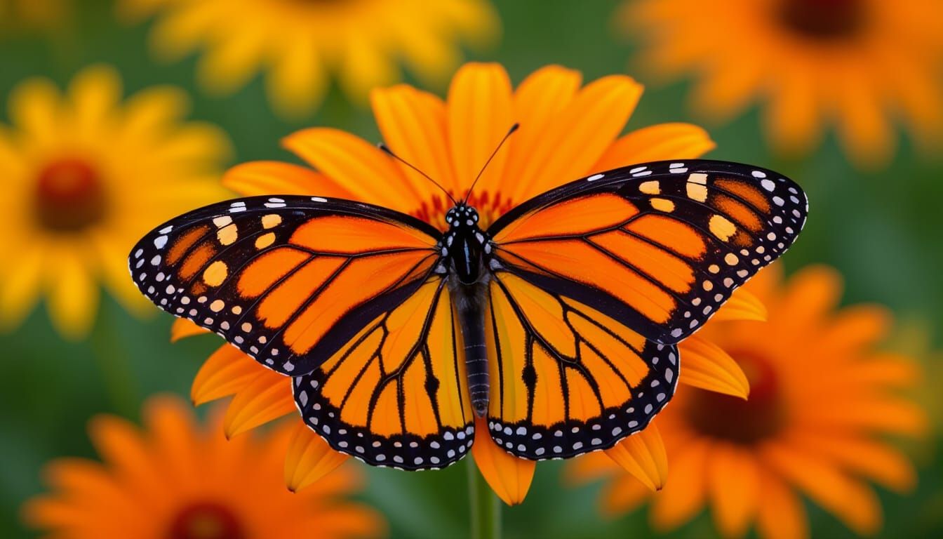 Colorful Butterfly and Flowers