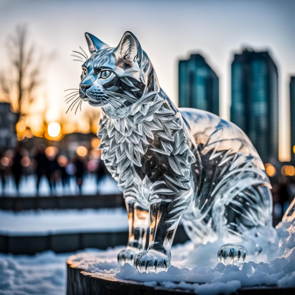 Cat Ice Sculpture AI Generated Artwork NightCafe Creator