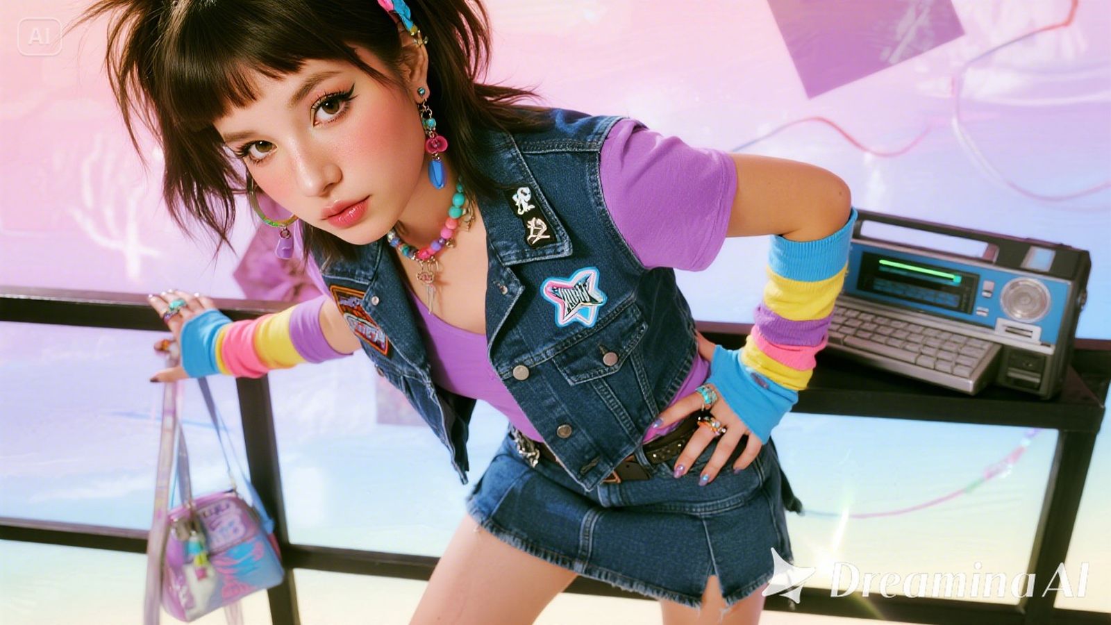 80's punk girl with cute-punk mix outfit