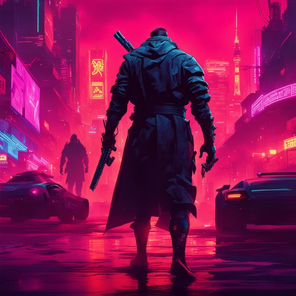 A ninja with big monsters behind him