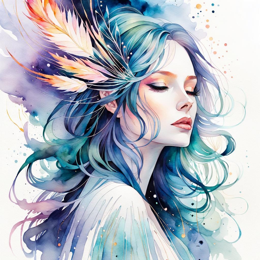 Luminescent Quillwisp: Ethereal Glow in Watercolor