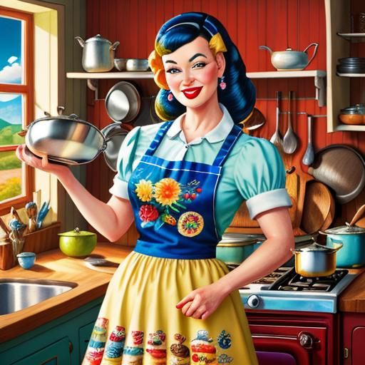Retro kitchen woman