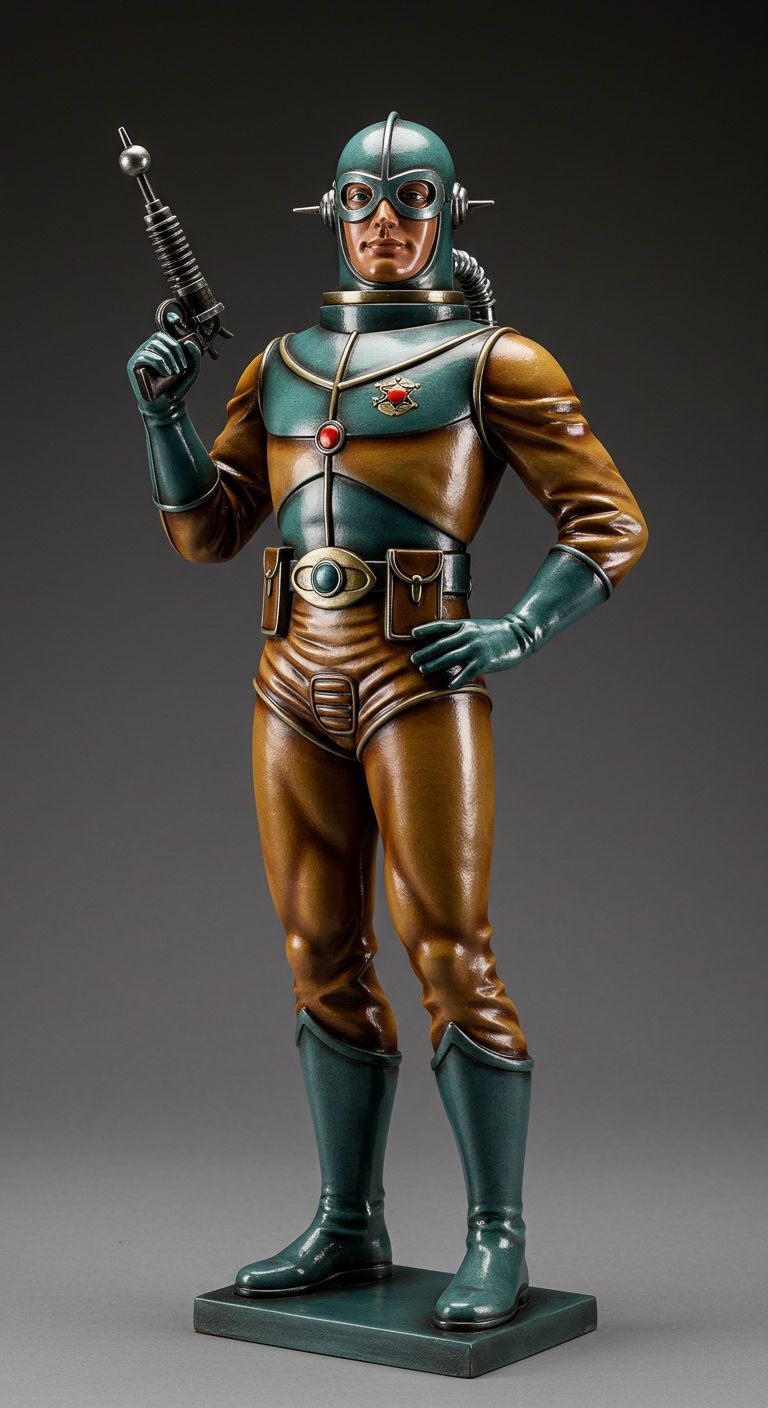Retrofuture space hero sculptures