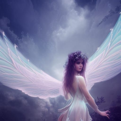 Cloud Goddess Fairy Fairy Wings, Low Opacity, White Colors, 8k 