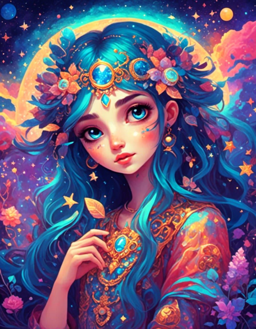 Libra girl  <lora:Psychedelic:1.0> Cosmic Illumination  