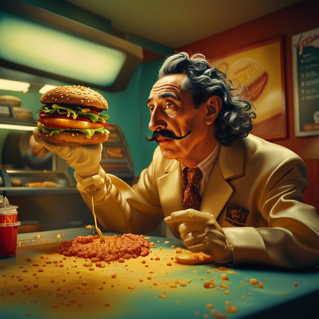 Salvador Dalí as a Burger maker - AI Generated Artwork - NightCafe Creator