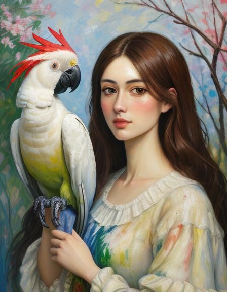 a girl and her cockatoo