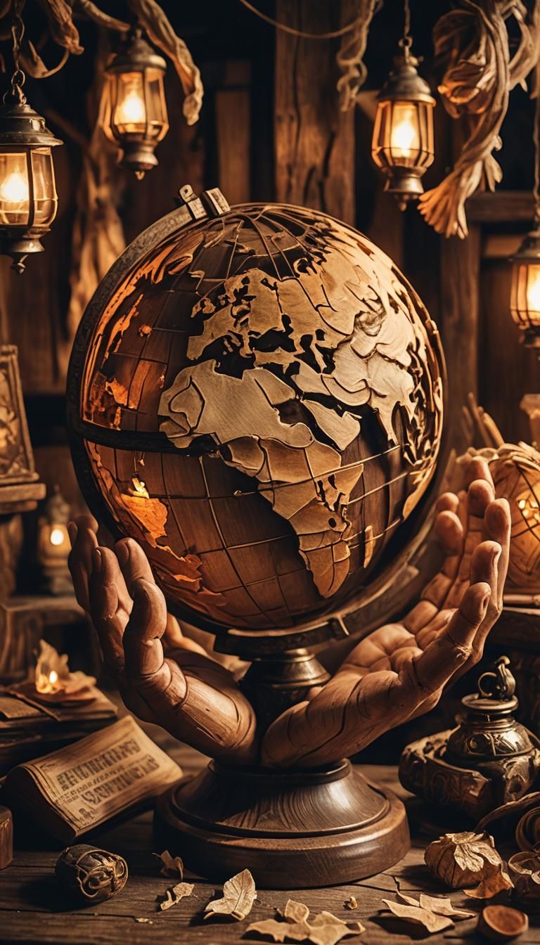 Wooden Globe in Hand: Fantasy Concept Art
