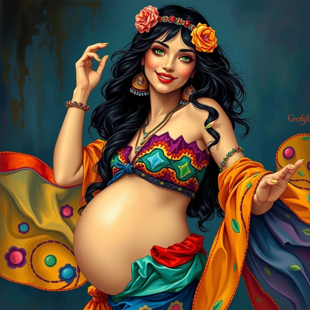 Joyful Gypsy Woman in Vibrant Silks