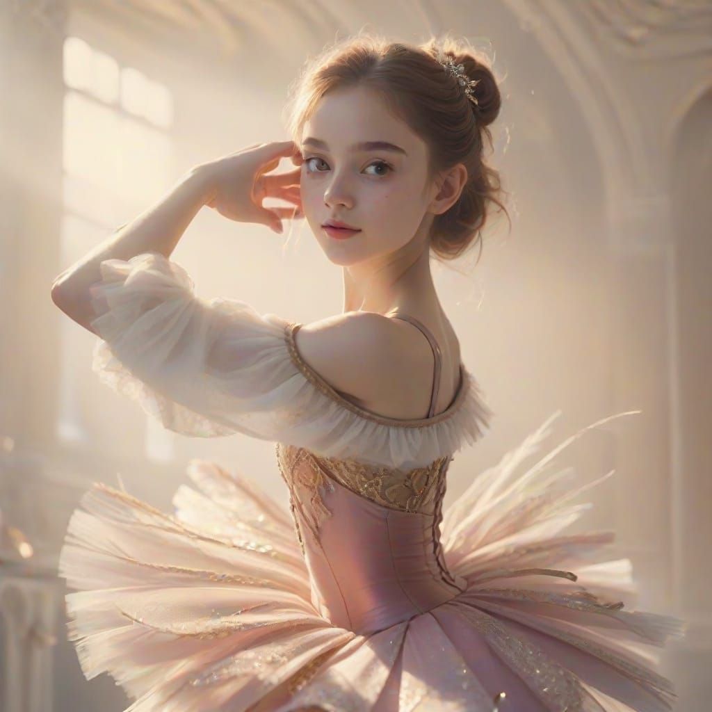 Young Ballerina Dances in Grand Theater