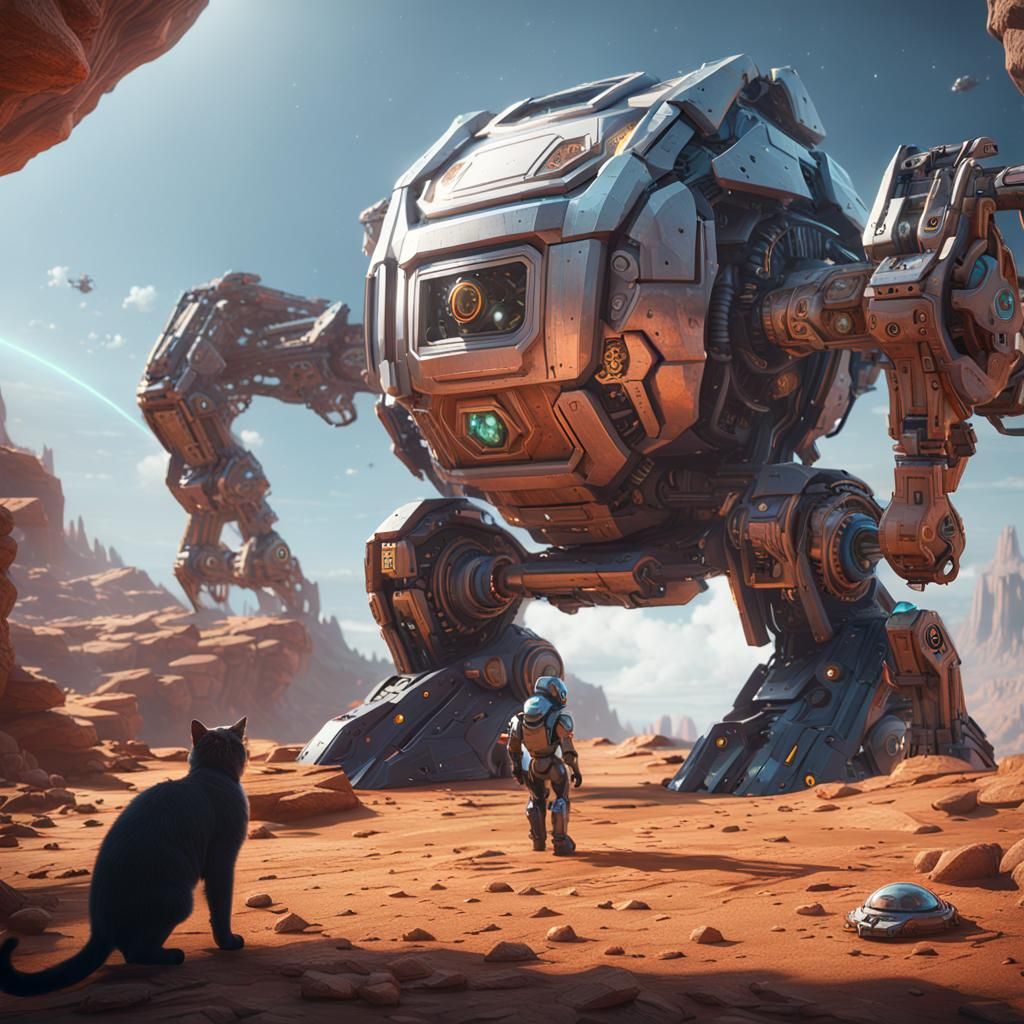 Cat and robot friend open a portal to a ancient planet fill with ape  creatures - AI Generated Artwork - NightCafe Creator