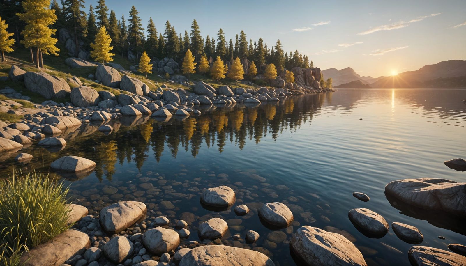 Rocky shore of a calm lake  by @Salvador Daqui
