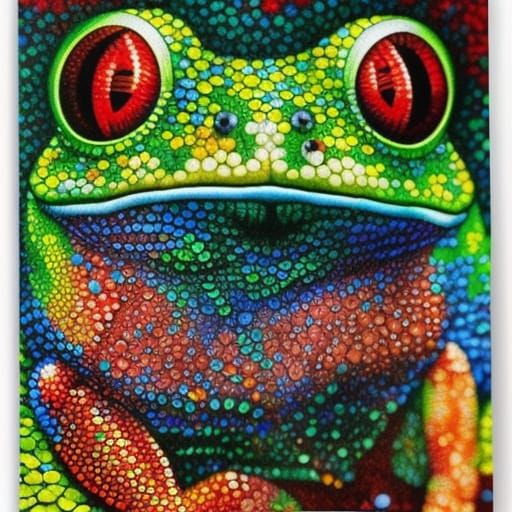 Stained glass pointillism frog