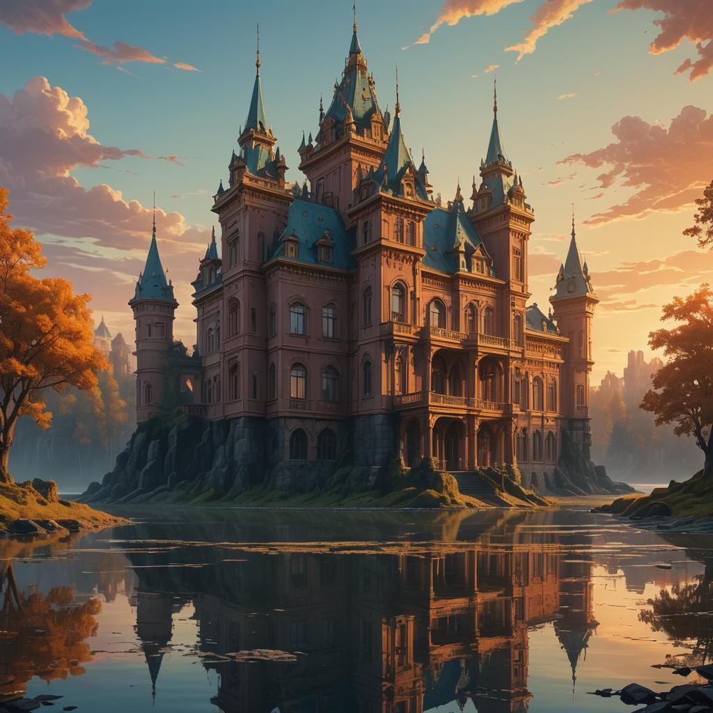 Majestic Palace at Sunrise: Fantasy Concept Art