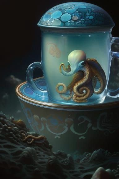baby Leviathan Octopus inside a teacup
