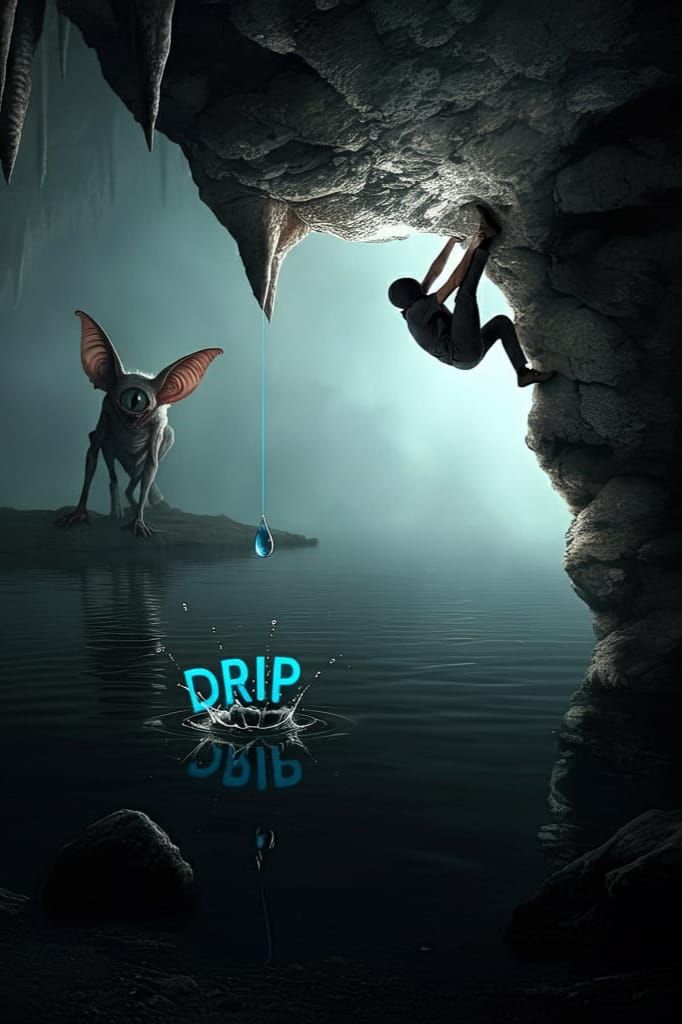Onomatopoeia “Drip” Human hiding from monster in dripping un...