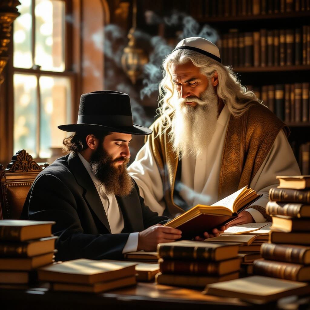 Orthodox Jewish Scholar Surrounded by Divine Presence in Gol...